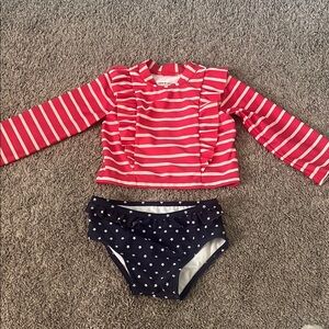 Janie and Jack 18-24 months Red Striped Long Sleeve Swim Set play condition